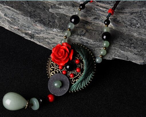 Red And Obsidian Rose Necklace