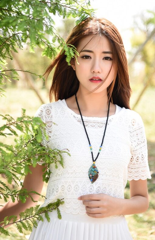 Double Feather Jade Stone Necklace