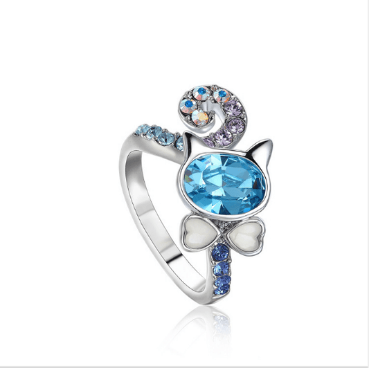 Carved Cat Swarovski Rings