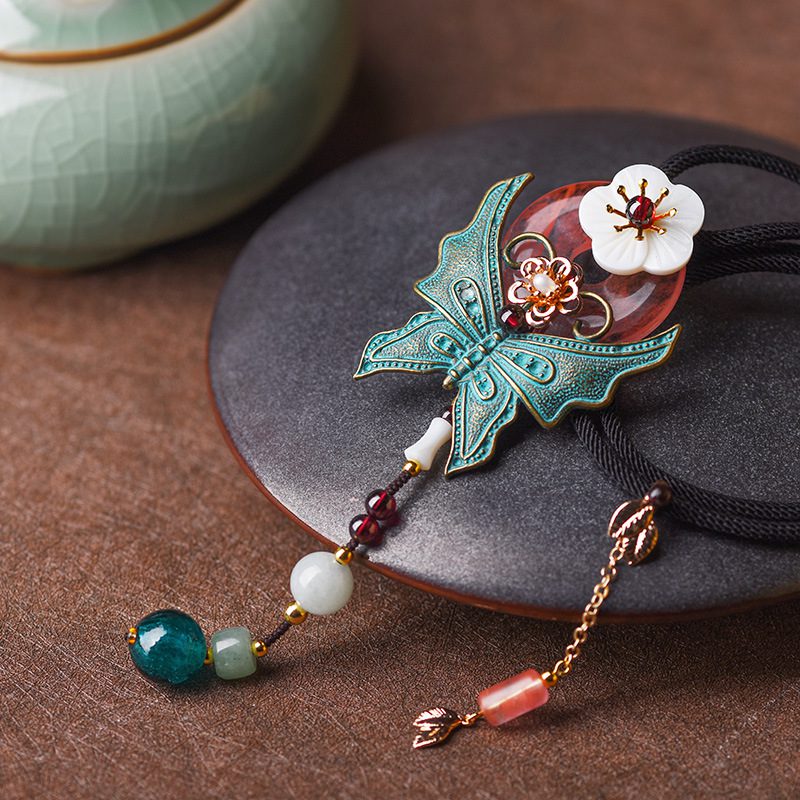 Sakura Blossom And Jade Butterfly Pendant