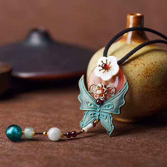 Sakura Blossom And Jade Butterfly Pendant