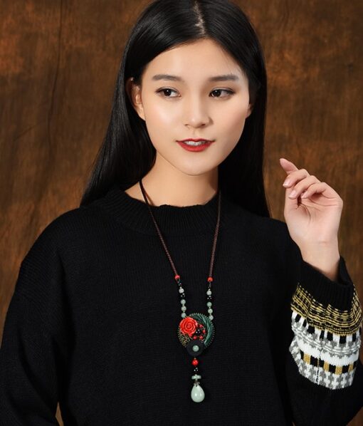 Red And Obsidian Rose Necklace