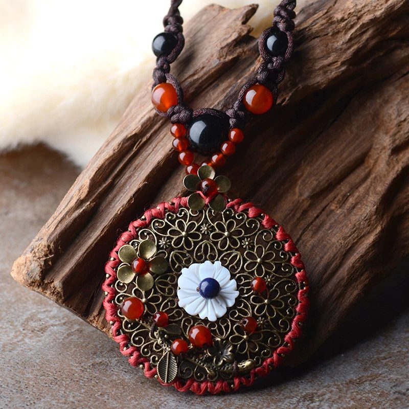 Crimson Gold Flower Necklace
