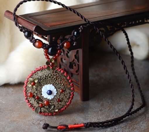 Crimson Gold Flower Necklace
