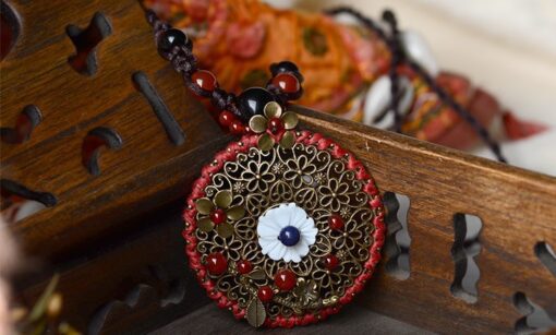 Crimson Gold Flower Necklace