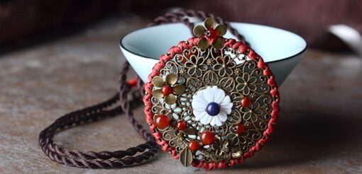 Crimson Gold Flower Necklace