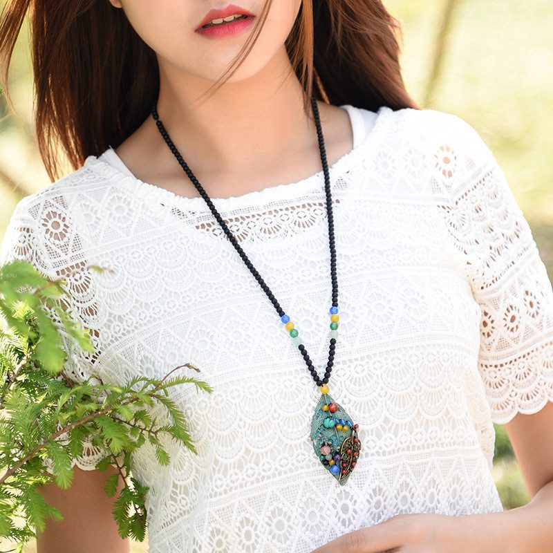 Double Feather Jade Stone Necklace