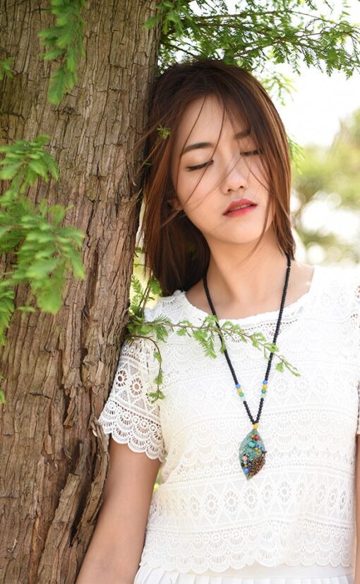 Double Feather Jade Stone Necklace