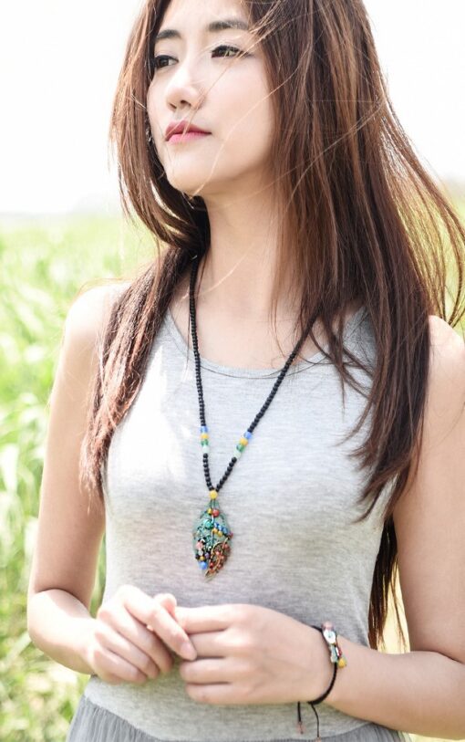 Double Feather Jade Stone Necklace