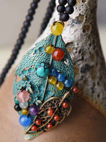Double Feather Jade Stone Necklace