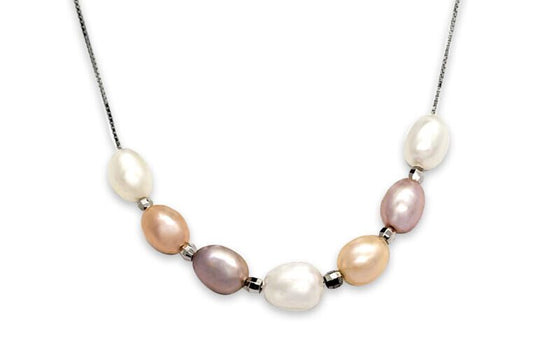 Multi Pearl Silver Necklace