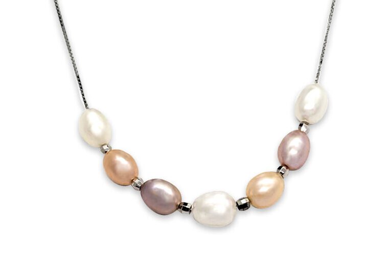 Multi Pearl Silver Necklace