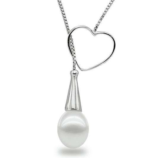 Pearl And Heart Silver Necklace