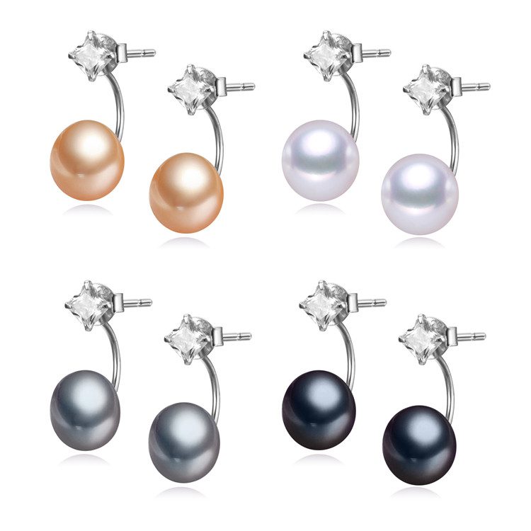 Diamond Stud Silver Curl Pearl Earrings