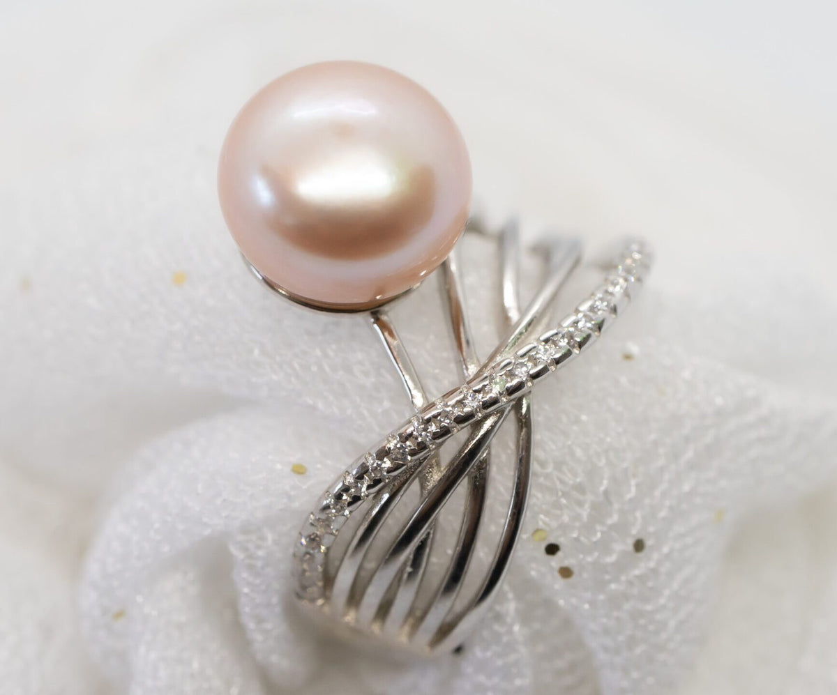 Swirling Silver Pearl Rings
