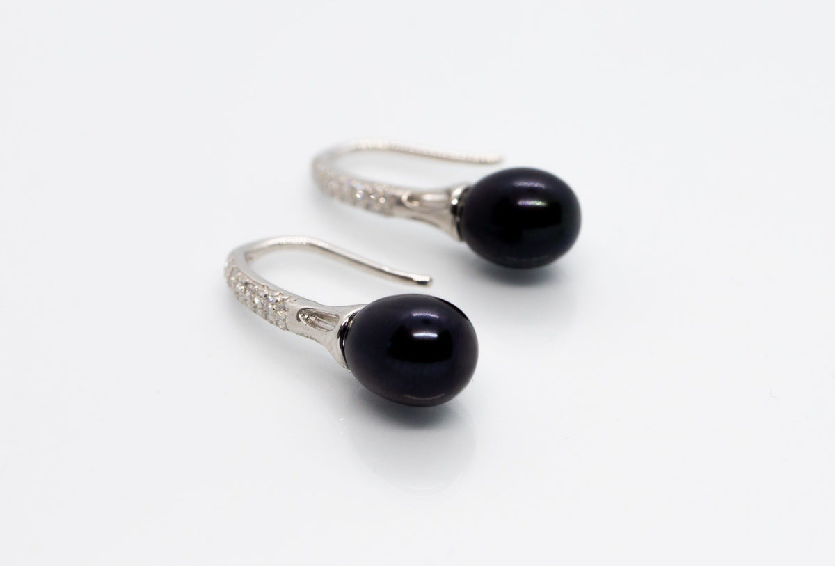 two black dragon scale black pearl earrings