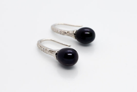 two black dragon scale black pearl earrings