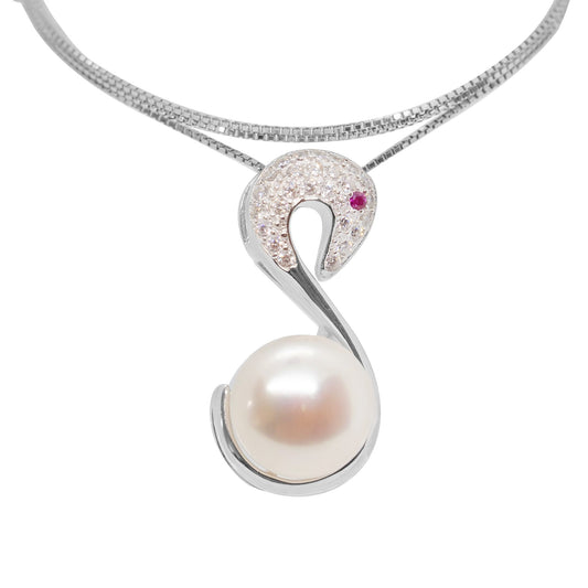 Carved Swan Pearl Pendant