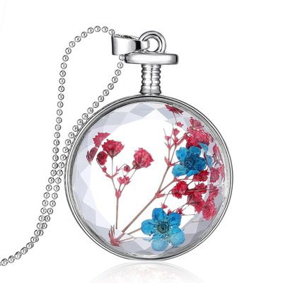 Silver & Magenta Carnation Round Charm