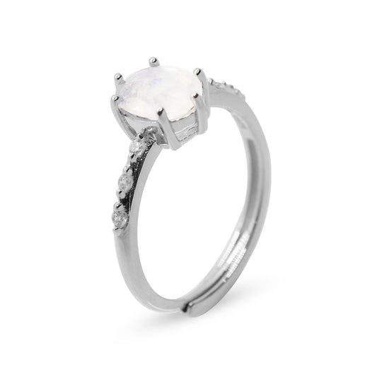 Oval Moon Stone Silver Ring